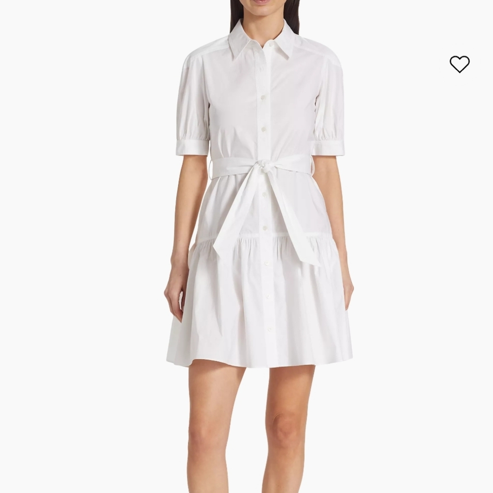 Derek Lam 10 Crosby Luma Belted A-Line Tiered Shirt Dress Puff Sleeves White  4